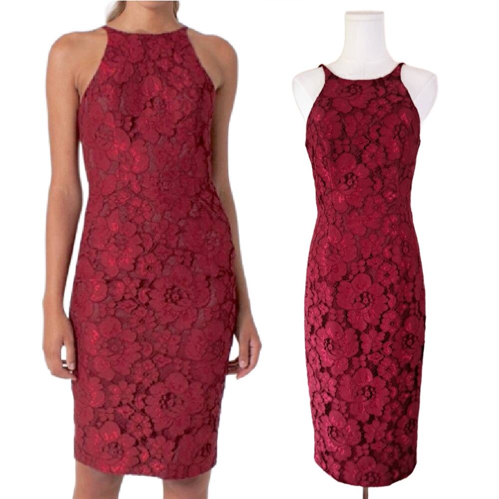 NWT BLACK HALO High Neck Lace Sheath Dress Size 2 Smolder Red Cocktail Party